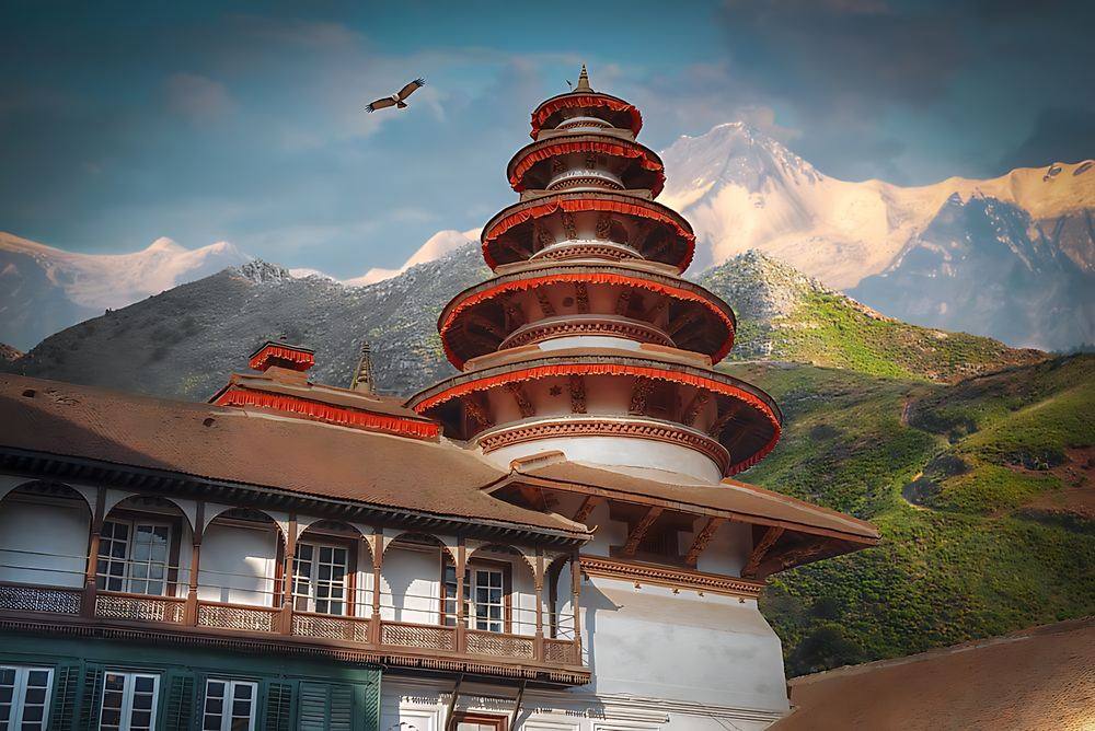 A tiered palace tower in the Kathmandu Valley