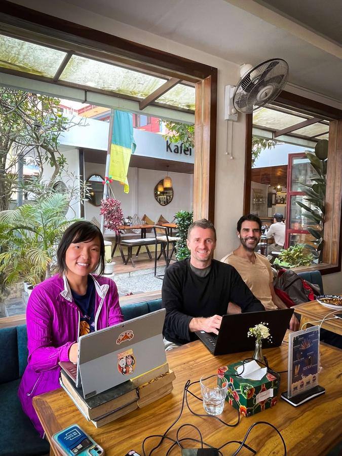 Guests working from a Pokhara cafe